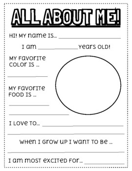 Preview of All About Me Intro Sheet - Printable
