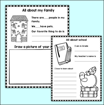 All About Me Kindergarten Worksheets - First Week of School | TPT