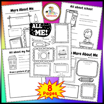 All About Me Kindergarten Worksheets - Fun First Day/Week of School ...