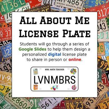 Preview of All About Me LICENSE PLATE Digital Activity First Day of School Get to Know You 