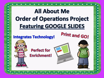 Preview of All About Me Math Project Order of Operations Google Classroom Project