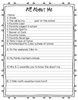 All About Me Printables Middle School