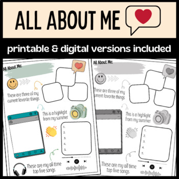 Preview of All About Me Middle School / Get to Know You Activity