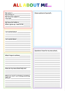 All About Me New School Transition Document by kate atkinson | TPT