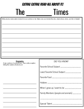 All About Me Newspaper Activity by Jennifer Bruskin | TpT