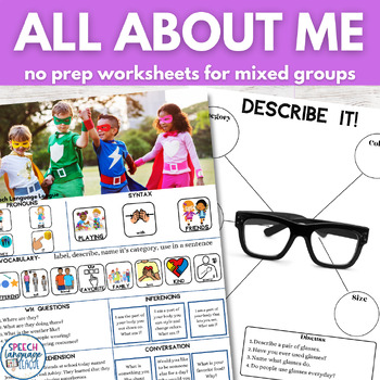 Preview of All About Me No Prep Worksheets Speech Therapy for Mixed Groups 