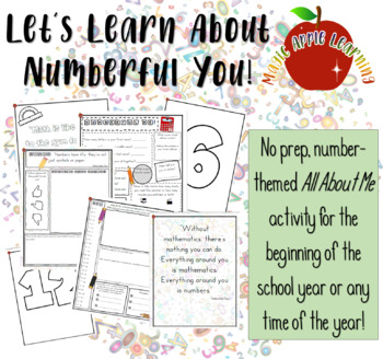 Preview of All About Me Number Themed Math Back to School Activities