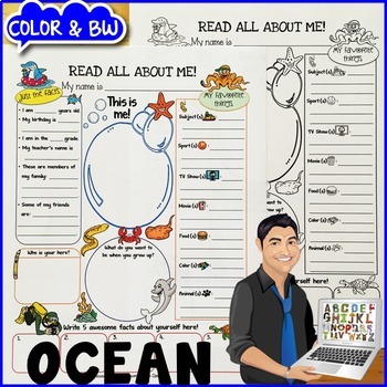 Preview of All About Me Ocean Theme {Dollar Deals Paper/Poster/Printable/Worksheet/Page}