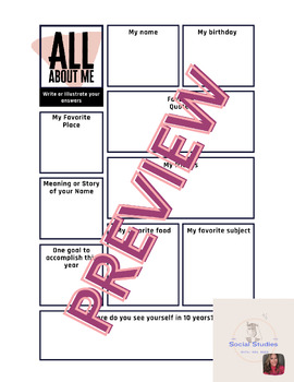 Preview of All About Me One Pager- First Week of School Activity