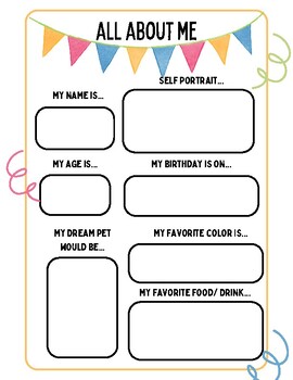 All About Me Page! Back To School. FREE by MsChilds | TPT