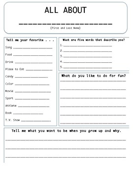 All About Me Page for Students by Berryhill's Brilliant Brains | TpT