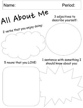 All About Me Part of Speech Page by Megan Friedlund | TPT