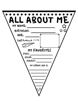 Preview of First Week of School Activity: All About Me Pennant
