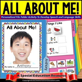 Preview of All About Me Personalized File Folder Guided Visual Responses for Autism