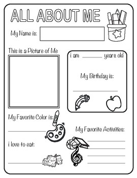 All About Me - Popular Back to School or First Week of School Activity ...