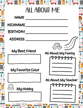 All About Me - Popular Back to School or First Week of School Activity ...