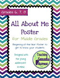 All About Me Poster ~ Middle Grades