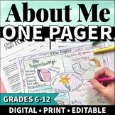 All About Me Poster One Pager All About Me Worksheet Middl