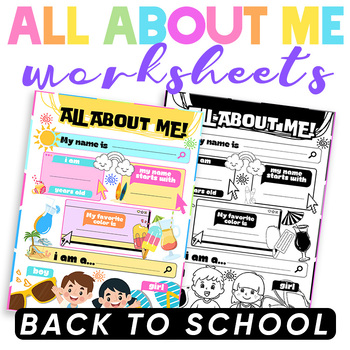 Preview of All About Me Poster Worksheets First Day | All Bout Me Banner Back to School