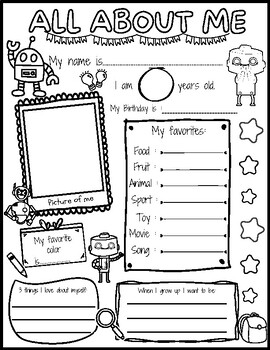 All About Me Printable Activity Getting to Know You-Robot Theme Back to ...