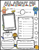 All About Me Printable Activity Getting to Know You-Robot 