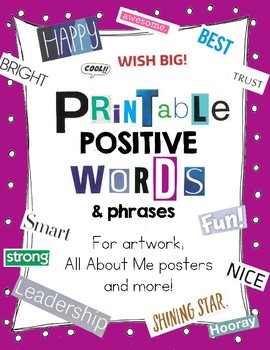 Preview of All About Me Printable:  Positive Phrases and Words Magazine Cut-Outs (Set #1)