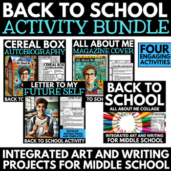 Preview of All About Me Projects for Middle School - Back to School Art Writing Activities