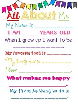 All About Me Questions Printable
