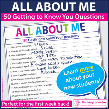 Preview of All About Me Questionnaire, Back to School Getting To Know You Activity