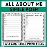 All About Me Simile Poem: Quick & Easy Printable Activity 