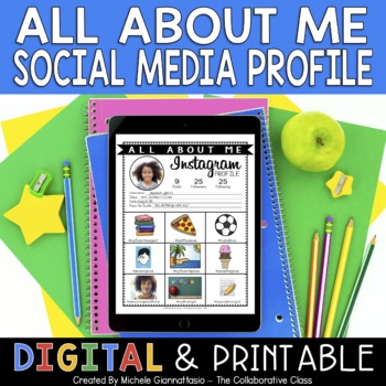 Preview of All About Me Social Media Activity | Back to School | Print + Digital