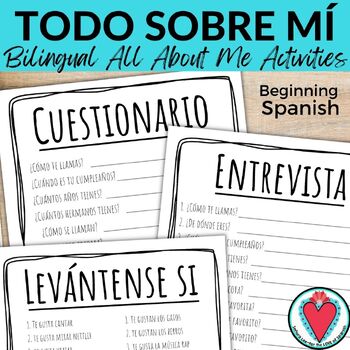 Preview of All About Me Spanish End of Year Activities Review Worksheets Spanish Questions