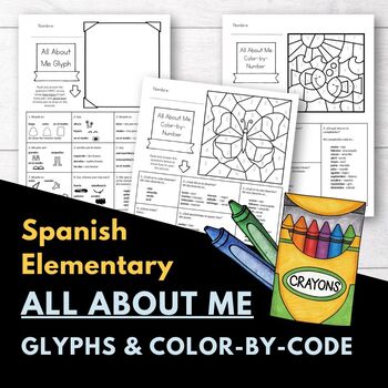 Preview of All About Me Spanish Glyphs and Color By Code Pages for Elementary
