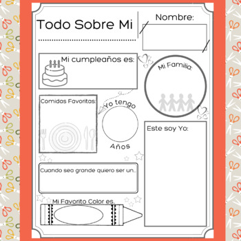 All About Me Spanish Worksheet/ Todo Sobre Mi/ First Day of School