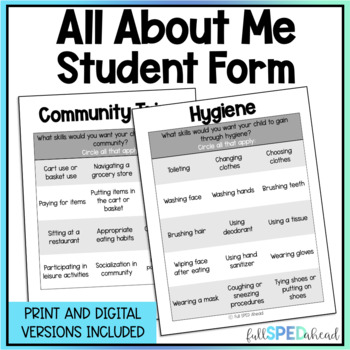 Preview of All About Me Student Form Back to School