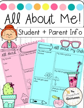Preview of All About Me Student Information Form Back to School Open House Meet Teacher