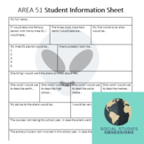 All About Me Student Information Sheet AREA 51 Themed