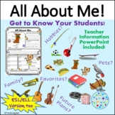 All About Me Student Information Sheet for All Students in