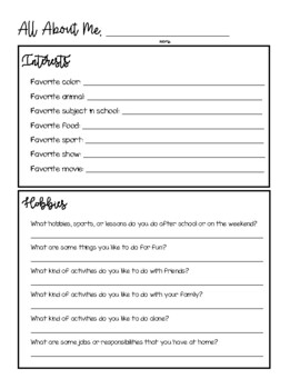 All About Me Student Inventory by Miss Hofstetter | TPT