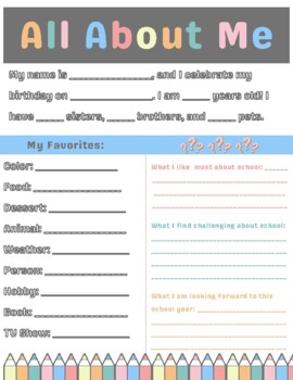 All About Me! Student Questionnaire by NC Middle School Resources