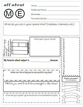 Preview of All About Me - Student Survey