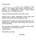 All About Me- Student of the Week Handout and Parent Letter