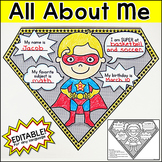 All About Me Worksheet - Superhero Theme Pennants First Da