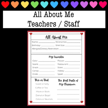 Preview of All About Me - Teacher / Staff Interest / Favorites Survey