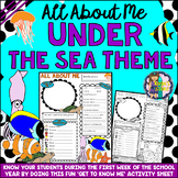 All About Me Under the Sea Theme Get to Know Me Activity (