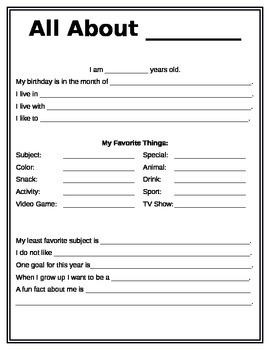 All About Me Worksheet By Nick Knacks For The Knapsack Tpt