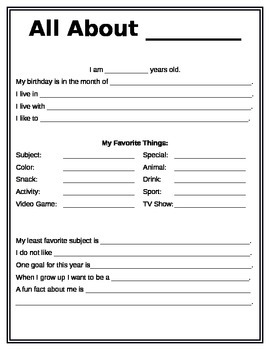 all about me worksheet for adults