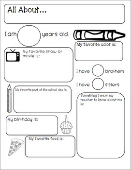 Preview of All About Me Worksheet