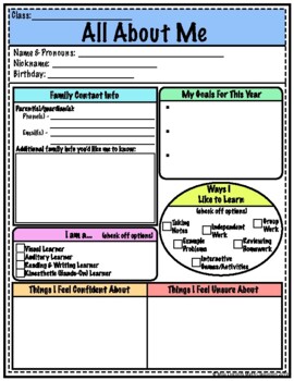 Preview of All About Me Worksheet (Editable!)
