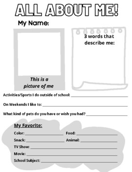 All About Me Worksheet by TheModernMathClass | TPT